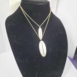 Chic Gold and White Double Pendant Necklace